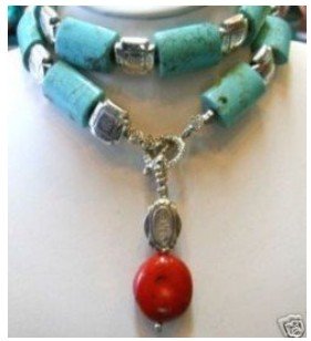 Blue With Red Decoration Turquoise Pendants & Charms