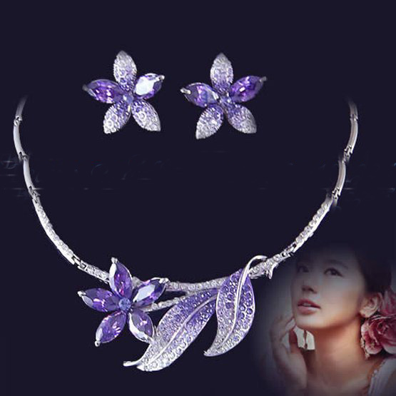 Purple Earring & Necklace Crystal Jewelry Sets