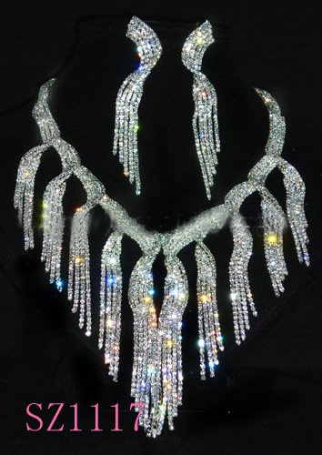 Earring & Necklace Crystal With Tassel Jewelry Sets