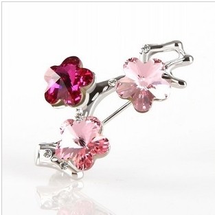 Crystal With Diamond Pink Gem Brooches