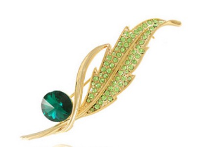 Dark Green Gem With Diamond Stainless Steel Brooches
