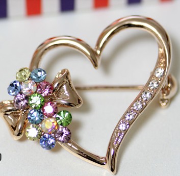 Colourful Diamond Heart Shape Crystal Brooches