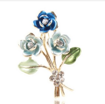 Shiny Alloy & Rhinestone Flower Shape Brooches