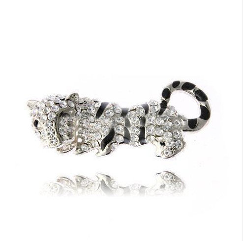 Tiger Shape White & Black With Crystal Brooches