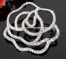 Silver With Crystal Flower Shape Brooches