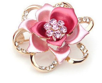 Red Round Shape With Crystal Brooches