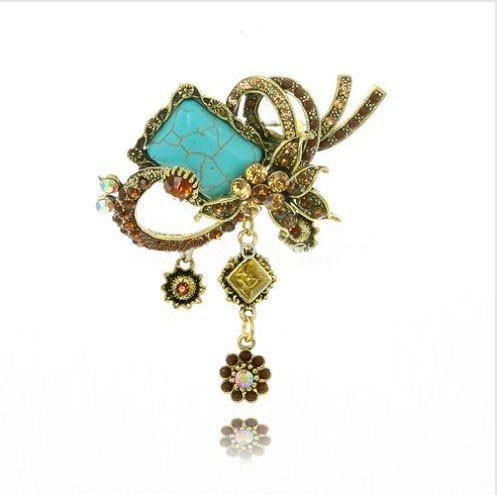 Alloy Blue Rhinestone With Many Small Decorations Brooches