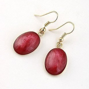Red Gem Oval-shaped Europe Style Earrings
