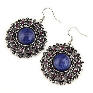 Round Shape Zinc Alloy With Blue Gem Body Earrings