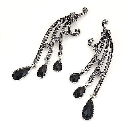 Black Gem With Diamond Earrings Body Jewelry