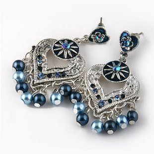 Heart Shape With Blue Beads Earrings Body Jewelry