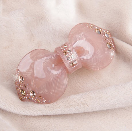 Pink With Dot On Bow Shape Hair Jewelry