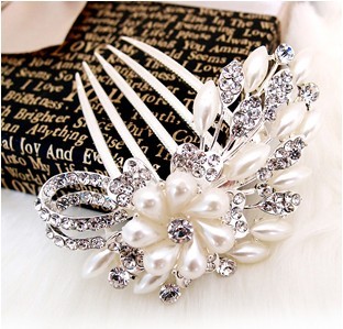 White With Crystal Alloy Hair Jewelry