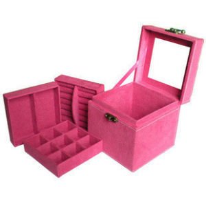Rose Red Square Shape With A Handle Jewelry Boxes