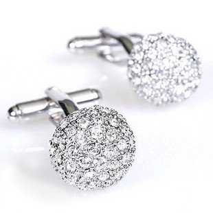 White Crystal Round Shape Anniversar Gift Men's Jewelry