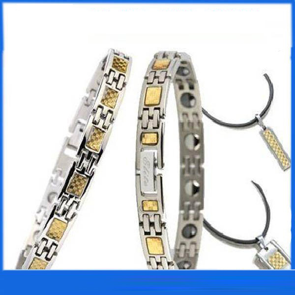 White & Gold Stainless Steel Magnetic Bracelet Men's Jewelry