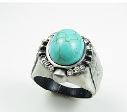 Blue Turquoise Silver With Diamond Wedding & Engagement Rings