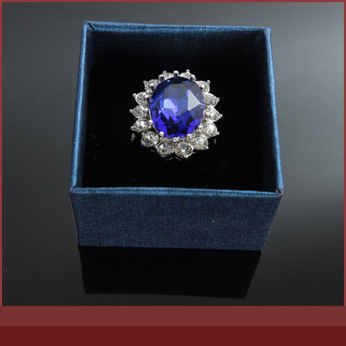 Blue Gem With Diamond Stainless Steel Wedding & Engagement Rings