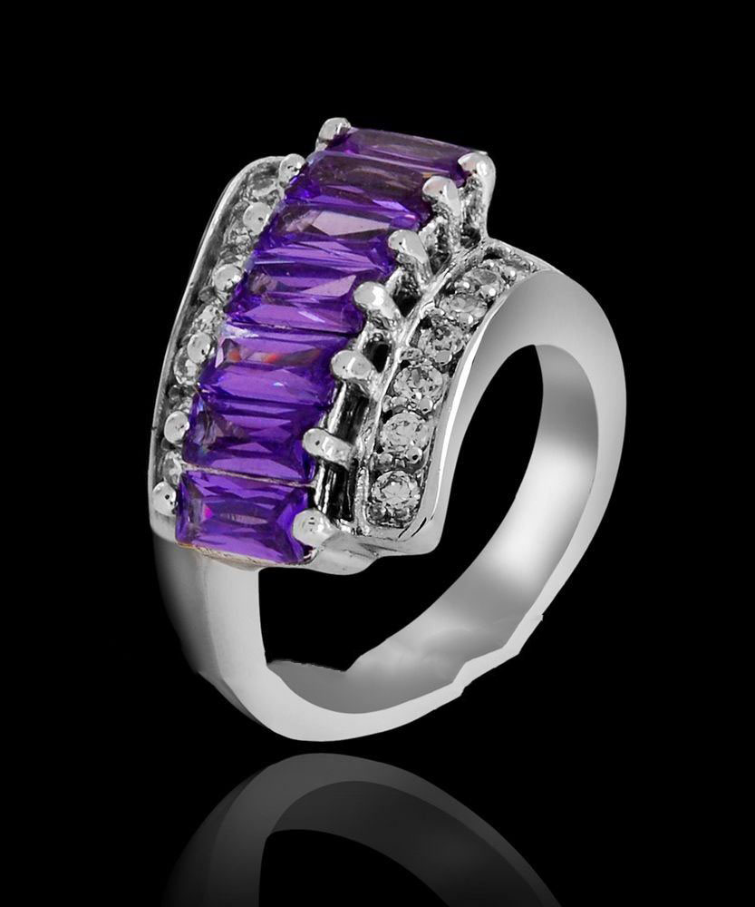 Silver Purple Crystal Round Shape Wedding Rings