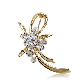 With Diamond Flower Shape Gold Plated Cuff Links & Tie Clips