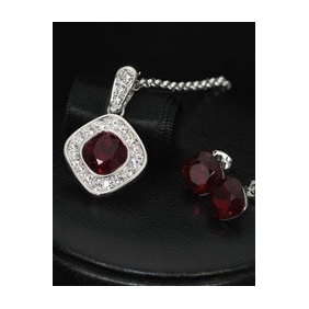 Red Gem With Diamond Silver Jewelry Sets