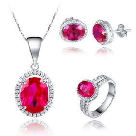 Red Gem With Diamond Never Fade Silver Jewelry