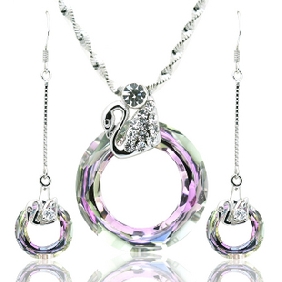 Dazzle Purple Crystal Water Wave Chain Silver Jewelry