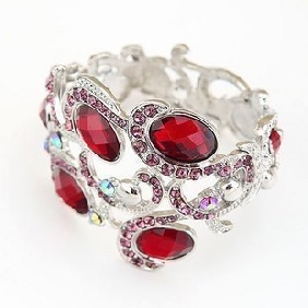 Red Gem With Diamond Stainless Steel Bracelets & Bangles