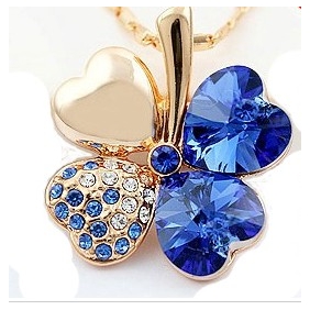 Flower Shape Blue Gem Shiny Gold Jewelry