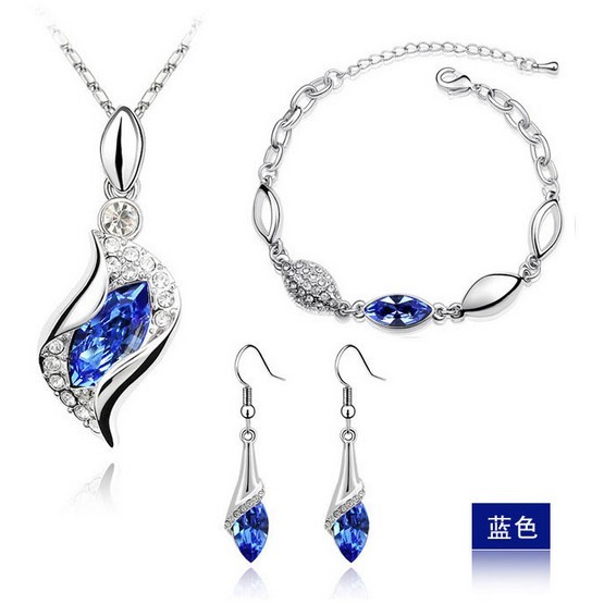 With Diamond Blue Gem Silver-plated Jewelry Sets
