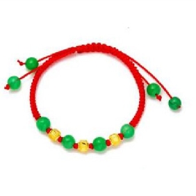 Red Rope With Green Jade Gold Bracelets & Bangles