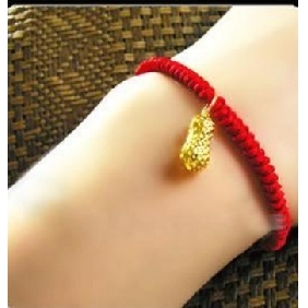 Red Rope With Gold Peanuts Adjustable Bracelets & Bangles