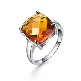 Orange Gem Silver Woman's Ring Tungsten Jewelry