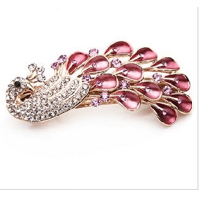 Pink With Diamond Peacock Shape Hair Jewelry