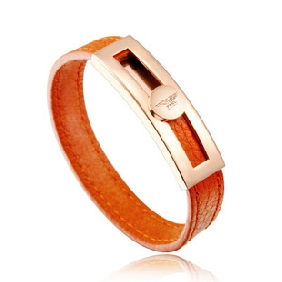 Orange Real Leather Bracelet Titanium Jewelry