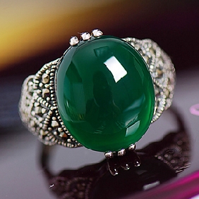 Silver Plated Green Huge Gem Good Shape Wedding & Engagement Rings