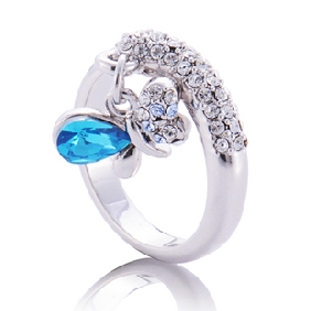 Blue Gem With Diamond Butterfly Shape Wedding & Engagement Rings