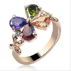 Flower Shape Crystal Mixcolor Rings