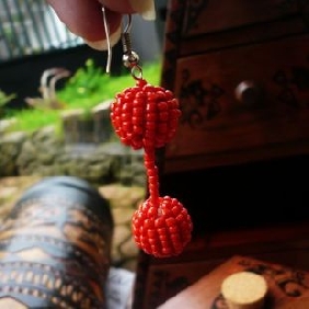 Ball Shape Handmade Red Earrings