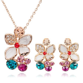 Shiny Diamond Four Leaf Clover Style Gold-plated Jewelry Sets