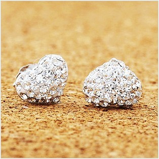 Heart Shape Shiny Earrings Silver Jewelry