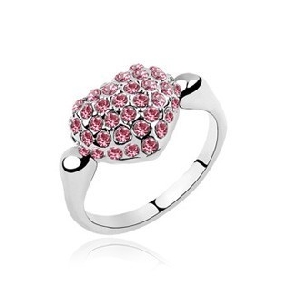 Silver With Pink Diamond Sweetheart Shape Rings