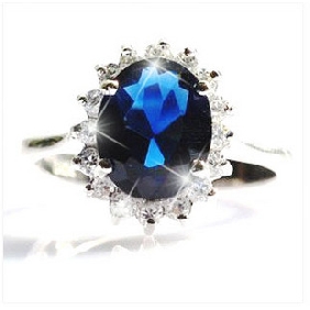 Blue Gem Stainless Steel Shiny Wedding Rings