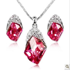 Pink Crystal With Diamond Elegant Jewelry Sets