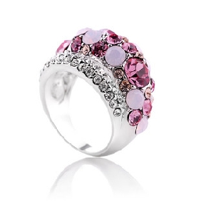 Pink Ctystal With Diamond Elegant Wedding Rings