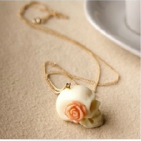 Skeleton Shape With Pink Flower Long Acrylic Jewelry