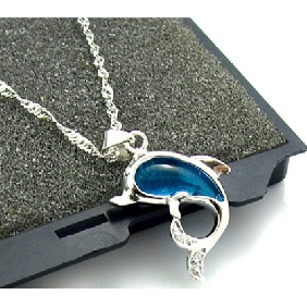 Silver With Blue Gem Necklace Zinc Alloy Jewelry