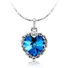 White Diamond Heart Shape Blue Gem Necklaces