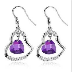 Purple Heart Shape Wedding Earrings