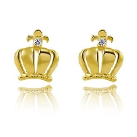 Ladies' 14K Pure Gold Imperial Crown Earrings Jewelry for Women